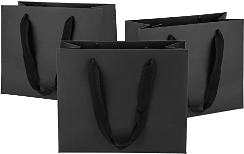 Ronvir 25 Stück Papier Geschenktüten mit Henkel 22x10x18 cm,Klein 250gsm Papiertüten für Hochzeit, Party, Geburtstag, Feiern, Muttertag, Vatertag, Kindertag, Taufe, Danke - Schwarz