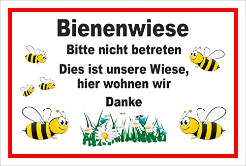 Melis-Folienwerkstatt Schild Bienen-Wiese Nicht betreten 15x10cm - 3mm Hartschaum – 20 VAR S00359-239-B