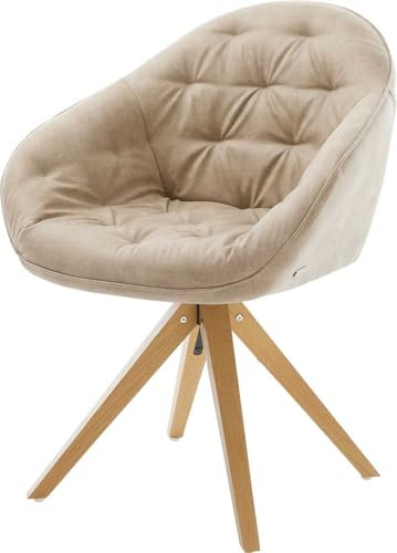 DELIFE Polsterstuhl Gaio-Flex Holzgestell kantig Natur Mikrofaser Beige Vintage