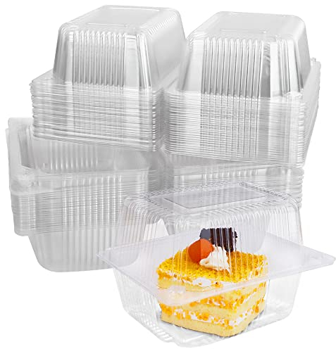 60Pcs Cajas para Porciones de Tarta, HAOTIAN-X 14 x 10.5cm Cajas de Plástico Transparente con Tapa, Recipientes Reutilizables para Porciones de Tarta Ensaladas Hamburguesas Sándwiches