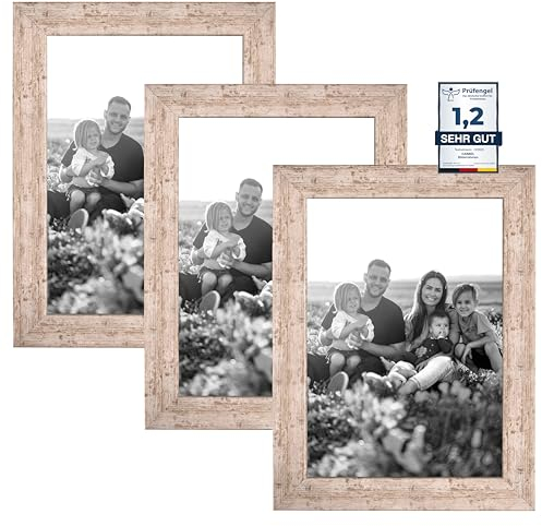 CABBEL 3er Set Bilderrahmen DIN A5 15x21 cm MDF Holz-Rahmen mit bruchsicherem Acrylglas in Birke