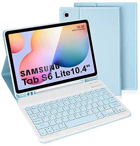 LAMA Samsung Galaxy S6 Lite Tablet Keyboard Case with Built-in S Pen Holder for Tab S6 Lite 10.4“ 2020/2022(SM-P610/P615/P613/P619) UK Layout, Slim Smart S6 Lite Tablet Case&Detachable Keyboard, Blue