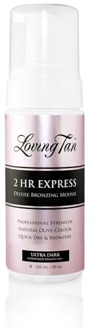 Loving Tan 2 HR Express Self Tanning Mousse, Ultra Dark - Streak Free, Natural, Professional Quality - 5+ Sunless Self Tanner Applications per Bottle, Cruelty Free, Naturally Derived DHA - 4 FL Oz
