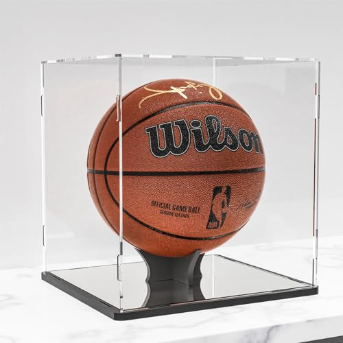 Basketball-Vitrine für volle Größe, Acryl-Basketball-Vitrine inklusive Ständer und Spiegelplatte, transparenter Ballhalter für Fußballball, Volleyball, Erinnerungsstücke, Selbstmontage