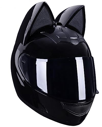 Full Face Motorradhelme mit Katze Ohren Adult Flip up Visiere Motocross Helm Vollvisierhelm Motorrad-Crash Helmet Leichtbau DOT/ECE Certified 2,M