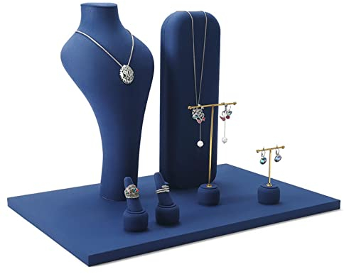 Schmuckständer Jewelry Display Bust Set Blue Velvet Jewelry Easel Necklace Chain Display Bust Stand Tower Rack for Retail Stores and Trade Shows, 4Pcs Schmuckhalterung/Schmuckhalter ( Color : C )