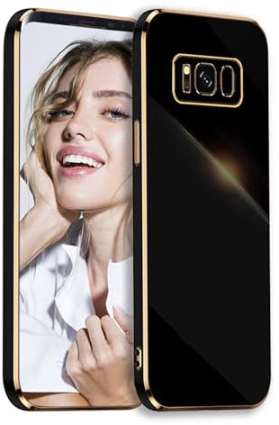 POUHYE Handyhülle für Samsung Galaxy S8 Plus / S8+ Hülle Original, Mädchen Galvanisierte Kameraschutz Weich TPU Silikon Schutzhülle Ultra Dünn Case Stoßfeste Hülle Samsung S8 Plus / S8+ Schwarz