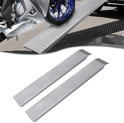 HENGMEI 2X Auffahrrampe, Rampe Max 400 kg, Verzinkter Stahl Auffahrkeile, Bordsteinrampe, Rollstuhlrampe, Fahrradrampe, Laderampe für PKW, Anhänger, Treppe, Fahrrad, Silbrig 160cm