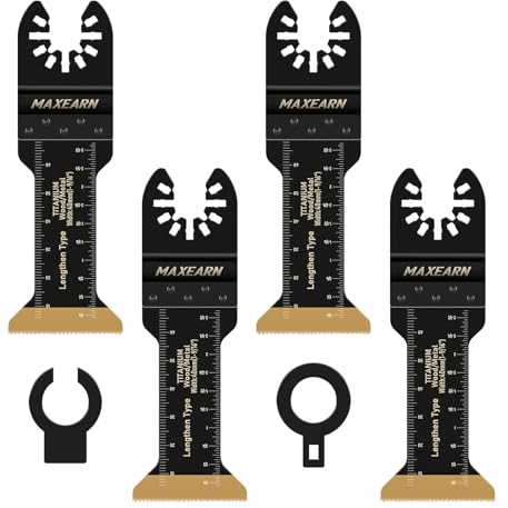 MaxEarn 4Pcs 70mm Extra Long Oscillating Saw Bl-ades, Titanium Multitool Bla-des with 2 Adapter, Universal Quick Release Oscillating Tool Accessories for Cutting Metal, Wood, Plastic