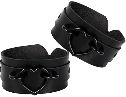 Manfnee Punk Goth Armband für Damen Herren Gothic Armband mit Herz Leder Nieten Armband Leder Manschetten Schmuck