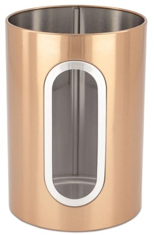Bravich Copper Effect Utensil Holder (12 x 17cm) - Copper Utensil Pot for Kitchen Utensils, Metal Kitchen Utensils Set with Feature Window, Copper Kitchen Accessories