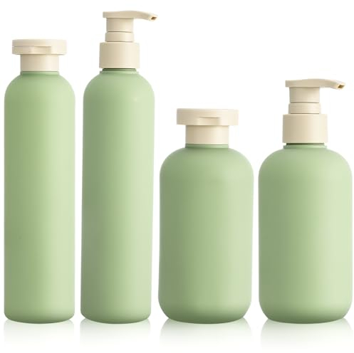 4Pack Squeeze Bottle with Flip Cap and Pump, Travel Lotion Container, Refillable for Liquids Shampoo and Conditioner Bottles Empty Container Travel Dispense Bottles for Toiletries Supplies