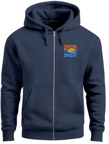Neverless® Sweatjacke Herren Zip Hoodie Pullover Kapuze Logo Print Sommer Sonne Welle Strand Meer Fashion Streetstyle
