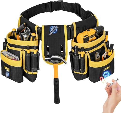 IVODEELA Tool Belts for Men,Tool Belt Pouch,27-Pockets Heavy Duty Padded Tool Belt,Detachable Adjustable Magnetic Tool Pouch for Electrician,Carpenter,Construction,Work Apron,Utility Work Tool Belt