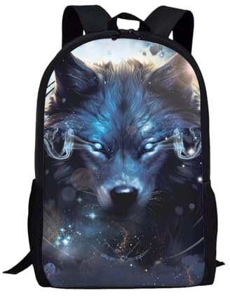 Belidome Entzückender Kinder-Schulrucksack mit Seitentaschen, groß, leicht, Tagesrucksack für Jungen und Mädchen, Wolf 2, Einheitsgröße