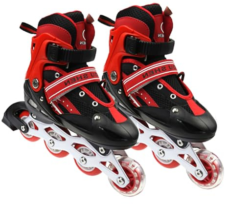 XUANYU Inline-Skates für Kinder mit Leuchtrollen, rot, Größe M (verstellbar 32 bis 37), bequem und atmungsaktiv, Inline-Skates für Mädchen und Jungen, Jugendliche, Anfänger