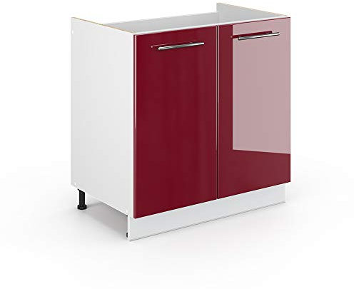 Vicco Meuble sous Vasque Simple Fame-Line, Rouge Bordeaux Haute Brillance/Blanc, 80 x 81.6 cm sans Plan de Travail