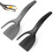 2 in 1 Egg Spatula, 2PCS Non-Stick Nylon Fried Egg Turners Grip 2 in 1 Spatula and Tongs, Flipping Spatula Tongs Grill Clamp Flipper 2 in 1 Shovel Kitchen Tool for Toast Pie (Black, Gray)
