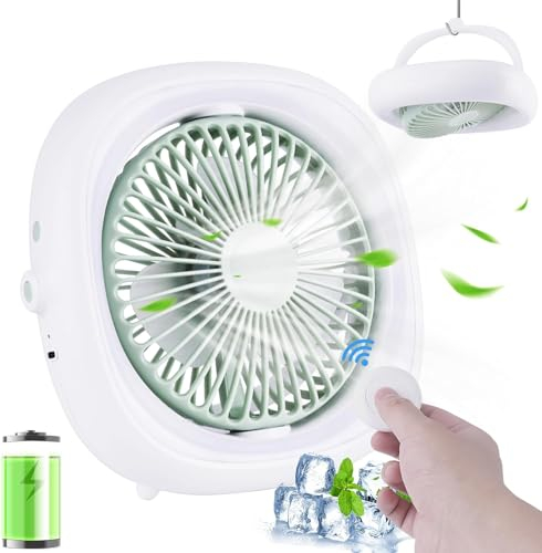 Ventilador de escritorio, ventilador de escritorio personal, ventilador circulador de aire de 4 velocidades con control remoto, ventilador de camping recargable para oficina dormitorio camping