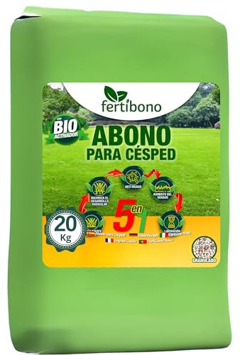 FERTIBONO Abono Césped, 20 kg – NPK con Magnesio, Hierro, Manganeso y Azufre – Revitaliza Césped Amarillo – Ideal Jardines Domésticos - Hasta 800 m2