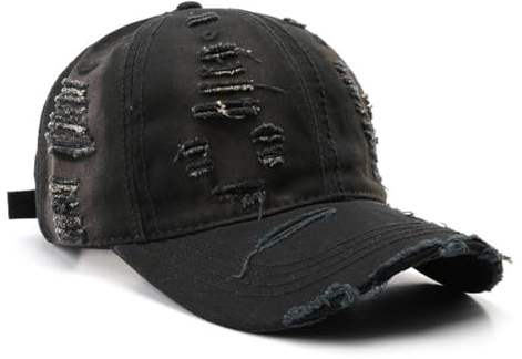 Trendige originelle Washed Distressed unstrukturierte Baseballkappe, Denim-Baumwolle, weiche Kappen, verstellbar, Vintage, Dad-Mütze, Unisex, Schwarz, Einheitsgr��e
