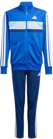 adidas Unisex Kinder SEASONAL ESSENTIALS TIBERIO 3 STRIPES TRICOT TRACKSUIT, Royal Blue/White/Glow Blue, 9-10 Years