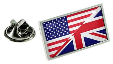 United Kingdom UK & USA Split Flag Silver Lapel Pin Badge