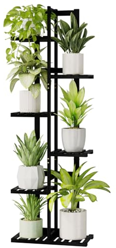 Bamworld Porta Piante da Interno Esterno Portavasi Scaffale 6 Ripiani Piedistallo per Piante Balcone Bambu Pianta Giardino Bonsai Scaffale(Nero)
