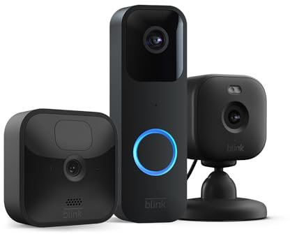 Kit di sicurezza domestica di Blink: 1 Videocamera a batteria + 1 Videocamera Mini 2 + 1 Video Doorbell + 1 Sync Module | rilevazione di movimento, funziona con Alexa