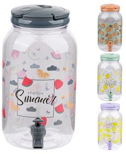Murago - Getränkespender mit Zapfhahn ca. 3,7 Liter - Grau Wasserspender Saftspender Kunststoff Wassermelonen Karaffe Summer Motiv hervorragend für Kinder Matschküche Plastik Outdoor