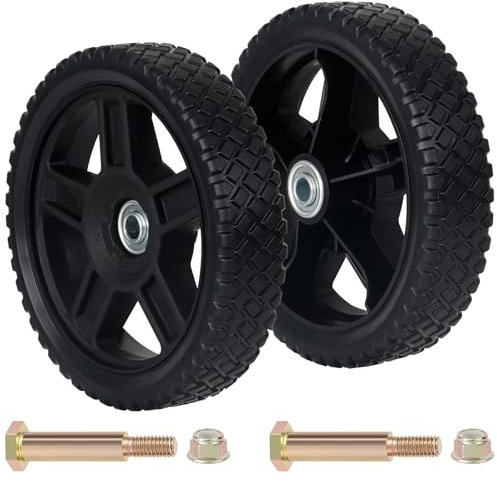 CheeMuii 8 Inch Lawn Mower Wheels with Bolts and Nuts 2 Pack Push Mower Plastic Wheels Fit for Craftsman and Most Standard Push Lawn Mowers