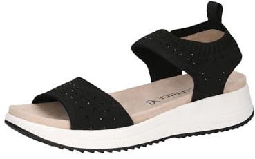 CAPRICE Damen Sandalen flach zum Schlupfen mit Glitzerdetails, Schwarz (Black Knit), 39 EU