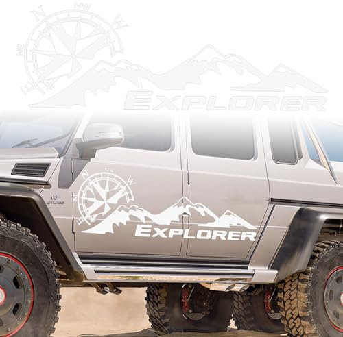 Berg Autoaufkleber Universal Auto Kompass Motorhaube Dekoration Aufkleber Vinyl Wasserdicht Dekoration Aufkleber für SUV Geländewagen Wohnmobil Karosserie Seitentür Kofferraum,Silberweiß,100x 29.5cm