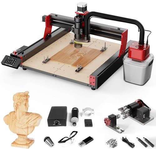 Twotrees TTC450 Pro 500W Motor CNC Router, 4 ejes, Rango de trabajo CNC 460 x 460 x 80 mm para grabado, corte de MDF, acrílico, madera maciza, nylon, PCB con 4 módulos de ejes