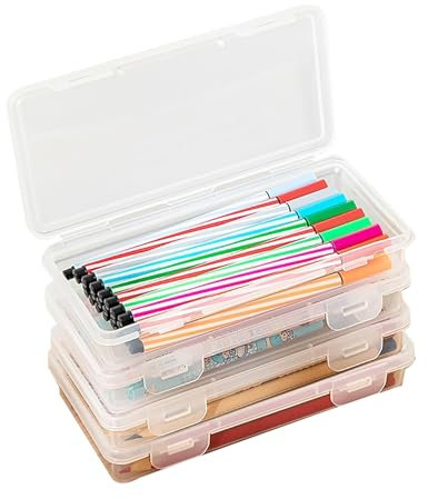 Smloplom Stiftebox, 4 Stuck Aufbewahrungsbox für Büromaterial, Stapelbare Stifte Organizer, BPA Freie, Geeignet für Stifte, Bürobedarf, Bastelarbeiten, Durchsichtige