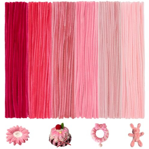BULANGDE Scovolini Colorati per Lavoretti 300 pz, Scovolini Rosa per Lavoretti da 30 cm, Pipe Cleaner for Flower Set, Steli di Ciniglia Fuzzy Wire per Decorazioni (Gradiente di Rosa 6 Tonalità)