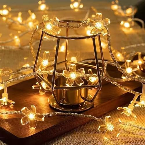 ENLACE Lichterkette Blumen, 3M 20 LED Kirschblüten Lichterketten Batteriebetrieben, Warme Farbe Blumen Lichterkette für Garten, Hochzeit, Innen, Außen, Terrasse, Bäume, Party Dekoration