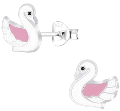 Monkimau Mädchen Ohrringe Swan | Ohrstecker aus 925 Sterling Silber | Kinderohrringe hypoallergen
