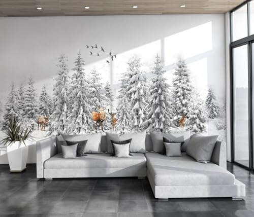 Hand Gezeichnet Frischer Winter Wald Schnee Szene Elch 3D Tapeten Tapete Luxus Home Esszimmer Fototapete Effekt Wohnzimmer Schlafzimmer Kinderzimmer-150cm×105cm