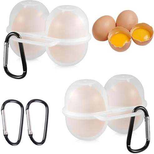 SIXHAOBU 2 Stück Eier Transportbox Eierablage mit 2 Gittern Anti-Fall-Eier-Aufbewahrungsbox Kunststoff Tragbarer Eierbecher Eierbox für Outdoor Camping Picknick Eierbox Mit 4 Karabiner