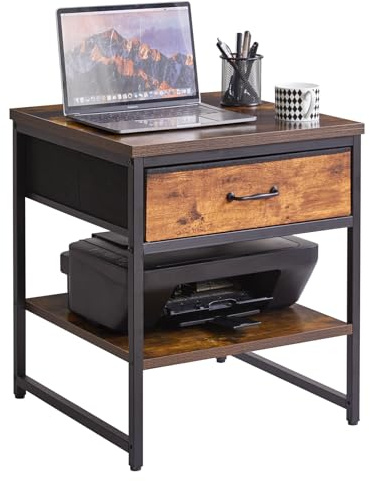Aibiju Small Table Stand 20 Inch, Multi-Functional Side & Printer Accent Table with with Fabric Drawer, Mini Fridge Stand for Kitchen Bedroom Office Dorm, Rustic Brown YD-TM156H