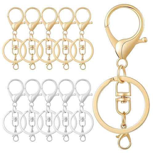10 Stück Gold Keyring Karabiner Schlüsselanhänger Drehbare Zum Basteln Karabinerverschlüsse Anbringungsring für Diy Handtasche Keychain Rucksack Zubehör(Gold Silber)