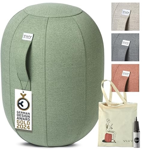 VLUV® KAPSUL SOVA Balance-Kapsel [Atmungsaktiv mit Tragegriff und Wegrollschutz] Waschbarer Stoffbezug | Ergonomischer Hocker | Schreibtischhocker | Wackelhocker | Sitzball Büro Ergonomisch