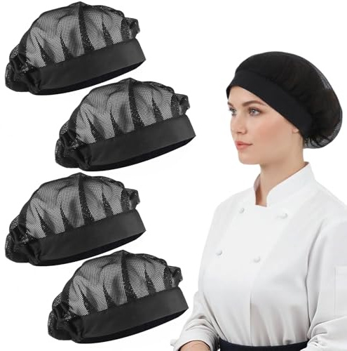 Nogeqi 4 Stück Elastische Kopfschutz Haarnetz Küche Einstellbar Kochhaube Zum Schlafen Kochmütze Damen Koch Mütze Waschbar Atmungsaktive Für Haarnetze Netzkappe Unisex (Schwarz)