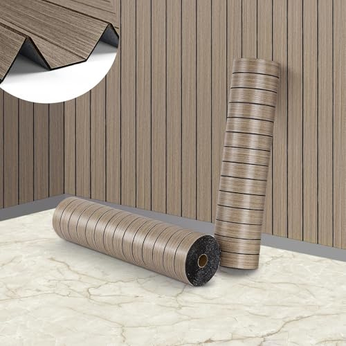 ReWallpaper 3D Wood Panel Effect Wallpaper Brown Oak Textured Wall Paper Roll Wood Panelling Wallpaper for Bedroom TV Feature Wall Vintage 30CMx3M Thick Slat Panelling Wallpapers Wooden