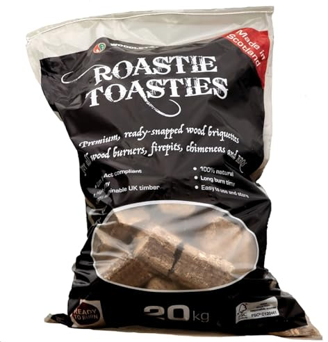 Roastie-Toasties Premium Broken Wood Briquettes 20kg | Purpose-Made Small Heat Logs | 100% Compressed Wood Fuel | Ideal for Small Log Burners & Multi-Fuel Stoves