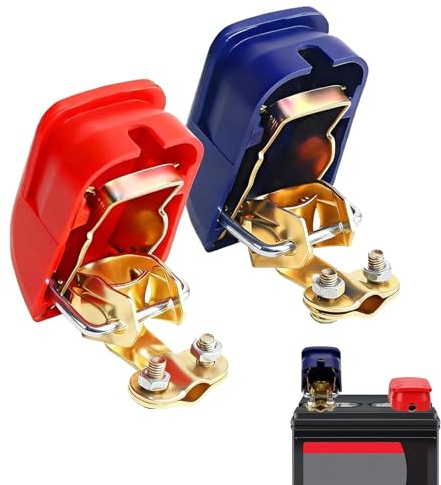 2 Stück 12 V Batterie-Polklemmen für Autobatterien | Anschlussklemmen für kompatible Batteriepole und Kabel; Polarität, Kabelquerschnitt und sichere Montage beachten.