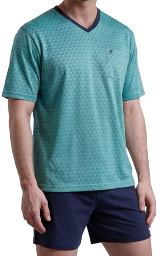hajo Klima Light Herren Schlafanzug Set – Kurzarm T-Shirt & Kurze Hose mit elastischem Bund – Bequemes Basic aus 60% Baumwolle, 40% Polyester – Atmungsaktiv & pflegeleicht für erholsame Nächte