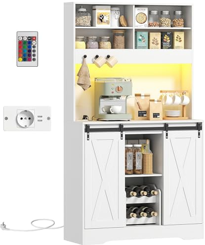 HOMCOM Credenza Cucina Alto Rustico 180cm con Prese di Ricarica Bianco