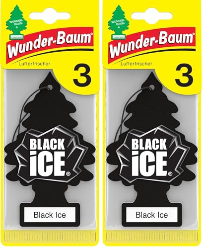 WUNDER-BAUM Auto-Lufterfrischer I Anhänger für langanhaltenden Duft im Auto oder zu Hause I Black Ice, 3 Stück (Packung mit 2)